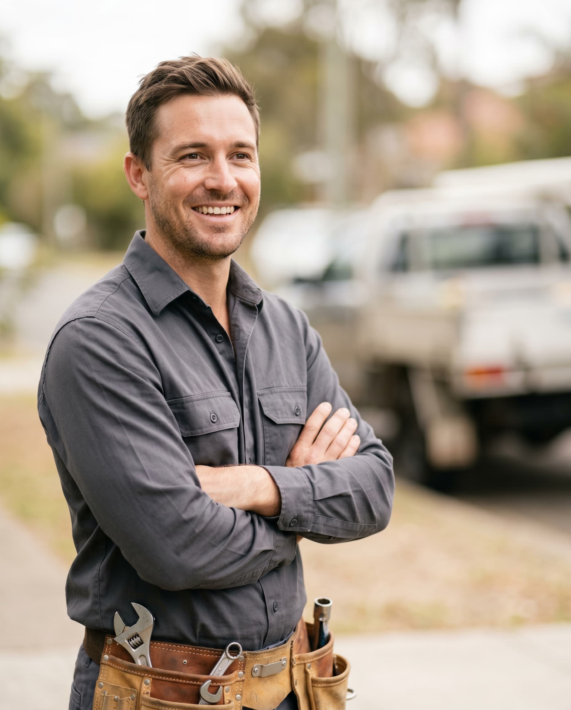 A happy licensed Primeline Flow plumber on the job